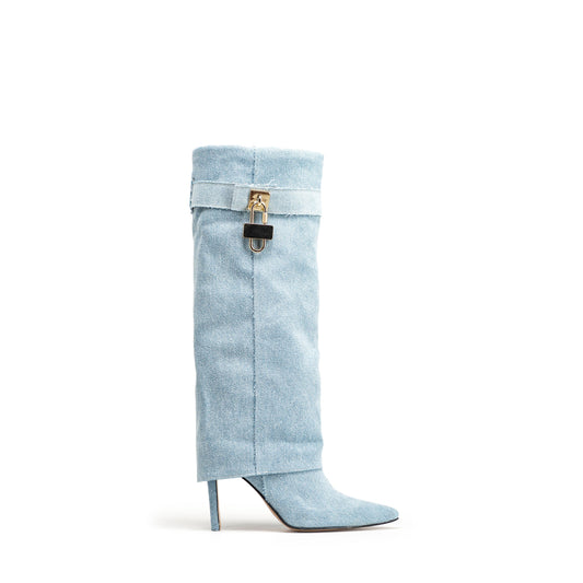 Gisela | Bota tubular de tela vaquera con tacón de aguja
