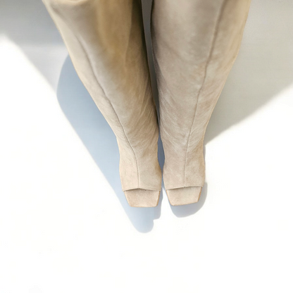 Desy | Open-toe beige suede boot with asymmetrical platform