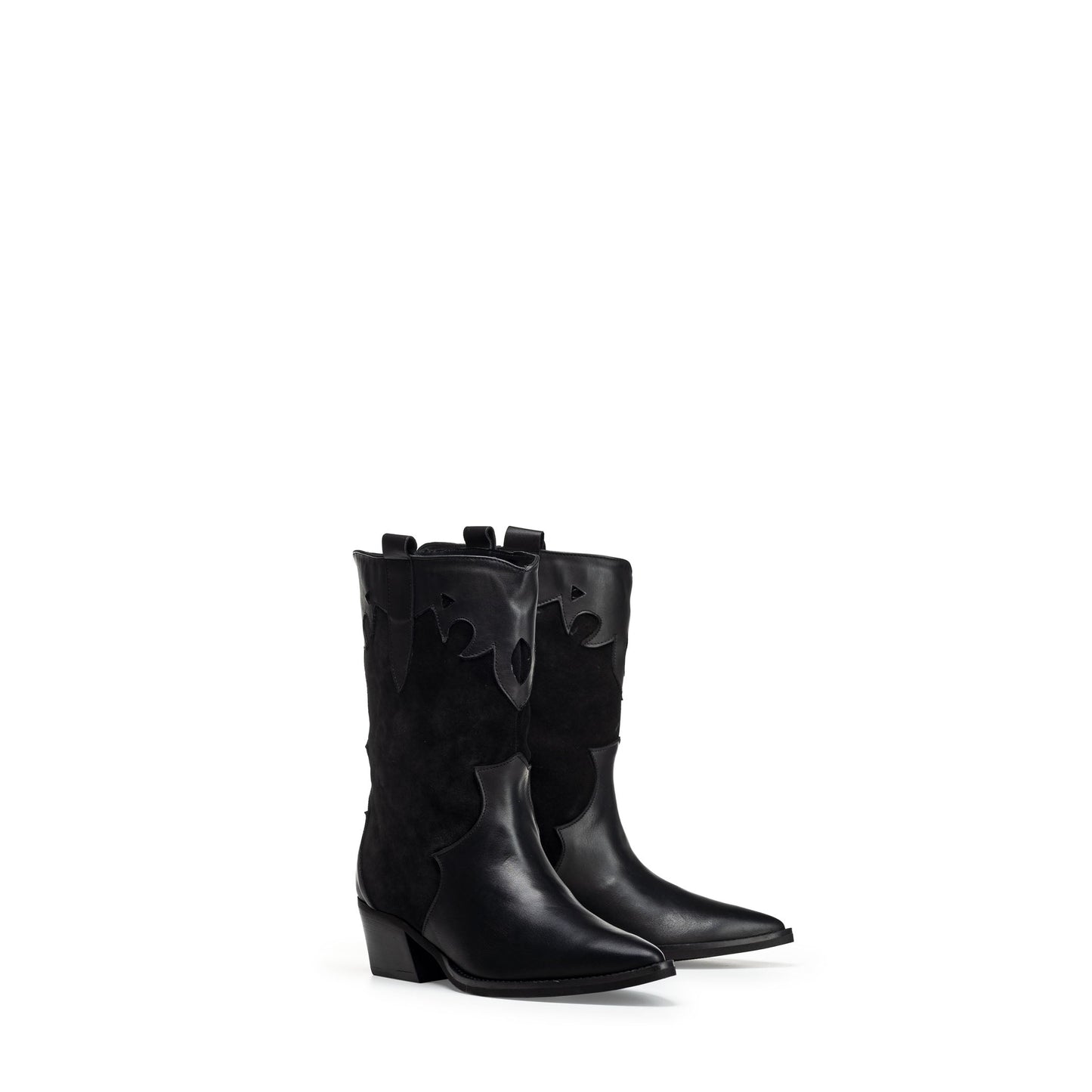Julia | Low cowboy-style boot in genuine suede and leather 