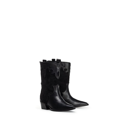 Julia | Low cowboy-style boot in genuine suede and leather 