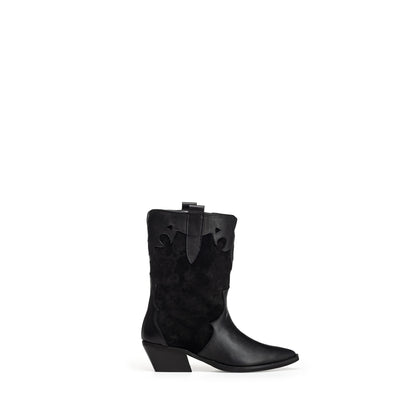 Julia | Low cowboy-style boot in genuine suede and leather 