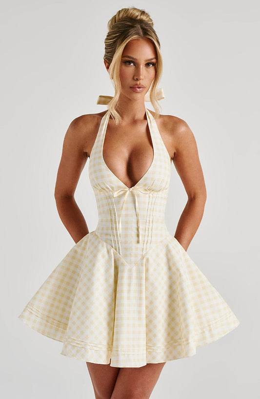 Doris Mini Dress - Lemon Gingham Dress XS Babyboo Fashion Premium Exclusive Design