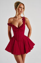 Elva | Mono corto de broderie rojo con corsé y lazo