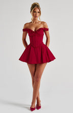 Elva | Mono corto de broderie rojo con corsé y lazo