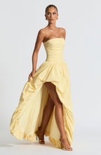 Jillian | Vestido maxi palabra de honor en amarillo limón