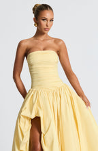 Jillian | Vestido maxi palabra de honor en amarillo limón