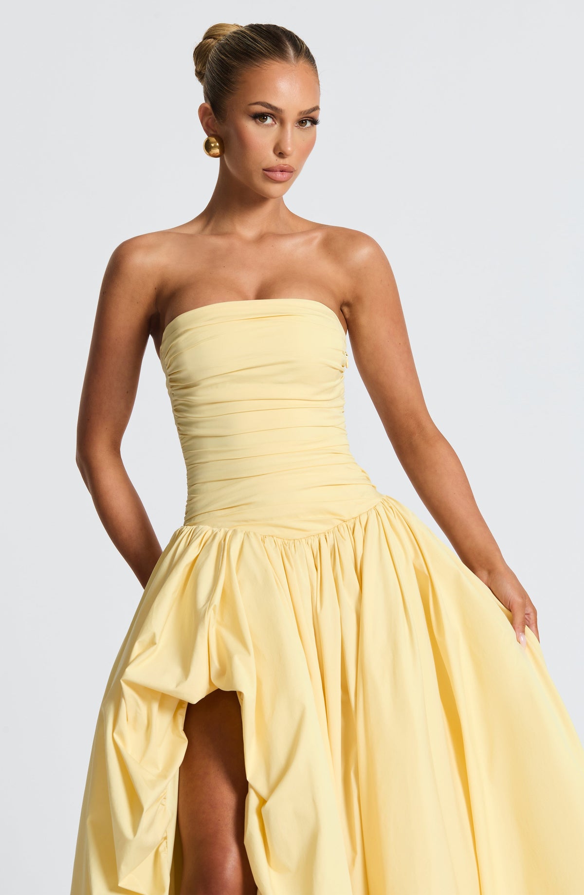 Jillian | Vestido maxi palabra de honor en amarillo limón