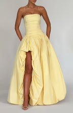 Jillian | Vestido maxi palabra de honor en amarillo limón