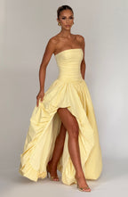 Jillian | Vestido maxi palabra de honor en amarillo limón