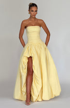 Jillian | Vestido maxi palabra de honor en amarillo limón