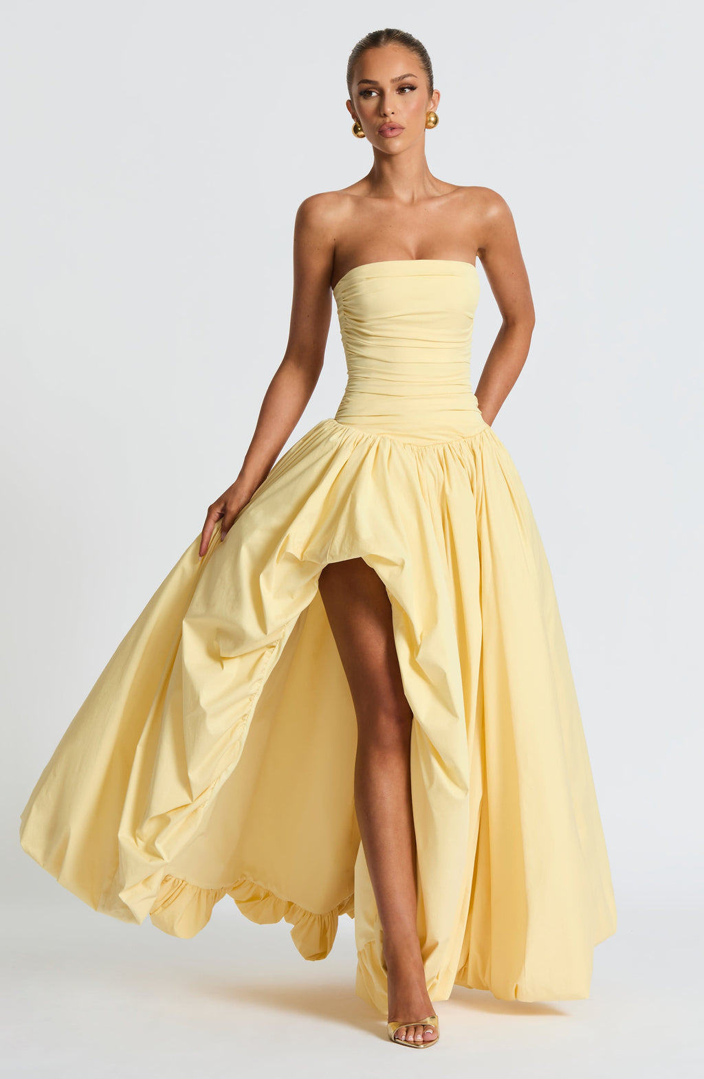 Jillian | Vestido maxi palabra de honor en amarillo limón