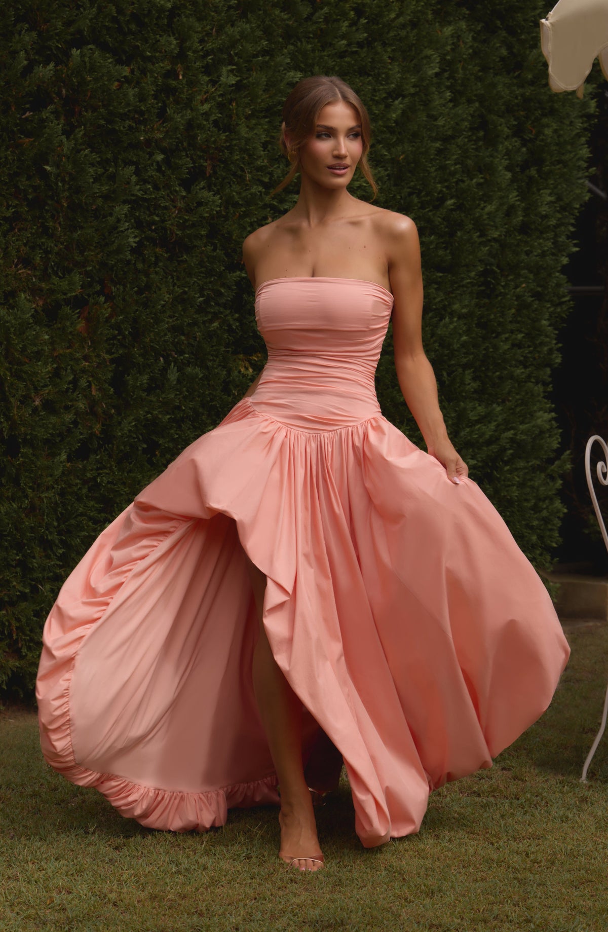 Jillian | Vestido maxi palabra de honor en melocotón