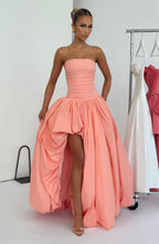 Jillian | Vestido maxi palabra de honor en melocotón