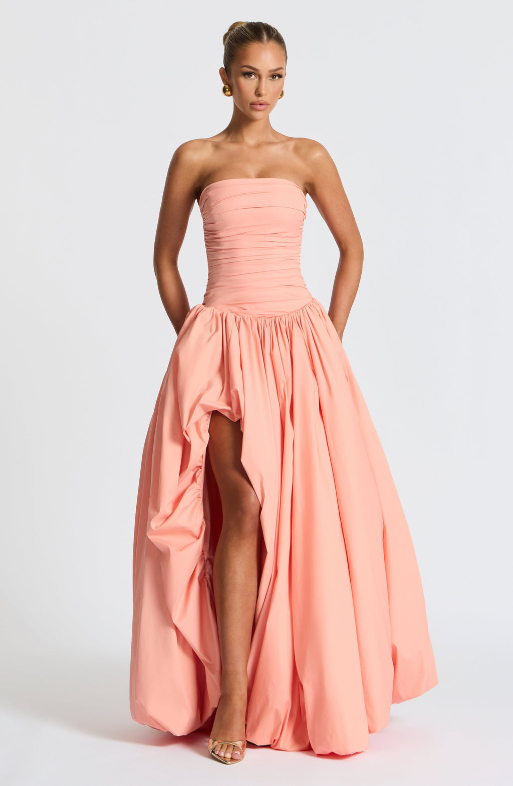 Jillian | Vestido maxi palabra de honor en melocotón