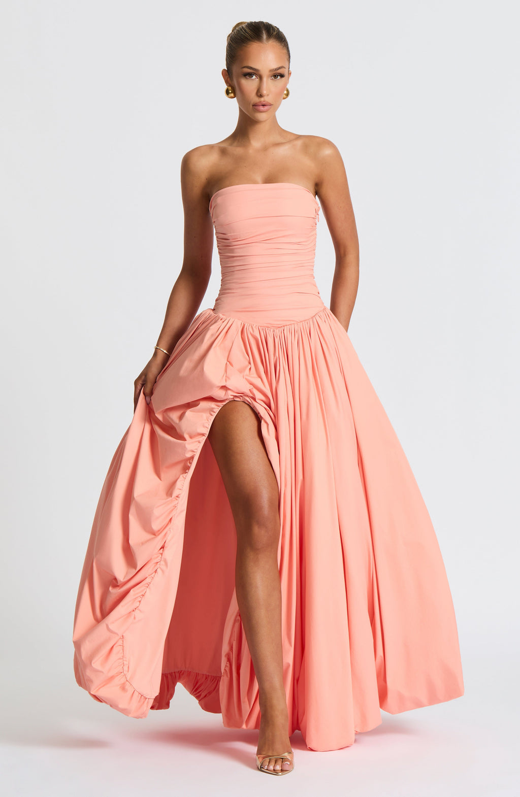 Jillian | Vestido maxi palabra de honor en melocotón