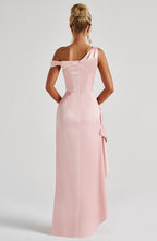 Juliene | Vestido maxi de raso con corsé interno en rubor
