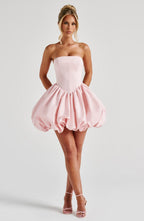 Lotus | Vestido mini de tafetán rubor con lazo y falda acampanada