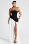 Maliyah | Vestido maxi de crepé en blanco y negro