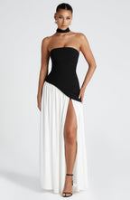 Maliyah | Vestido maxi de crepé en blanco y negro