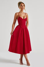 Mariella | Vestido midi rojo de corsé estructurado