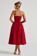 Mariella | Vestido midi rojo de corsé estructurado
