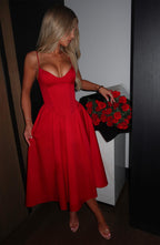Mariella | Vestido midi rojo de corsé estructurado