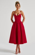 Mariella | Vestido midi rojo de corsé estructurado