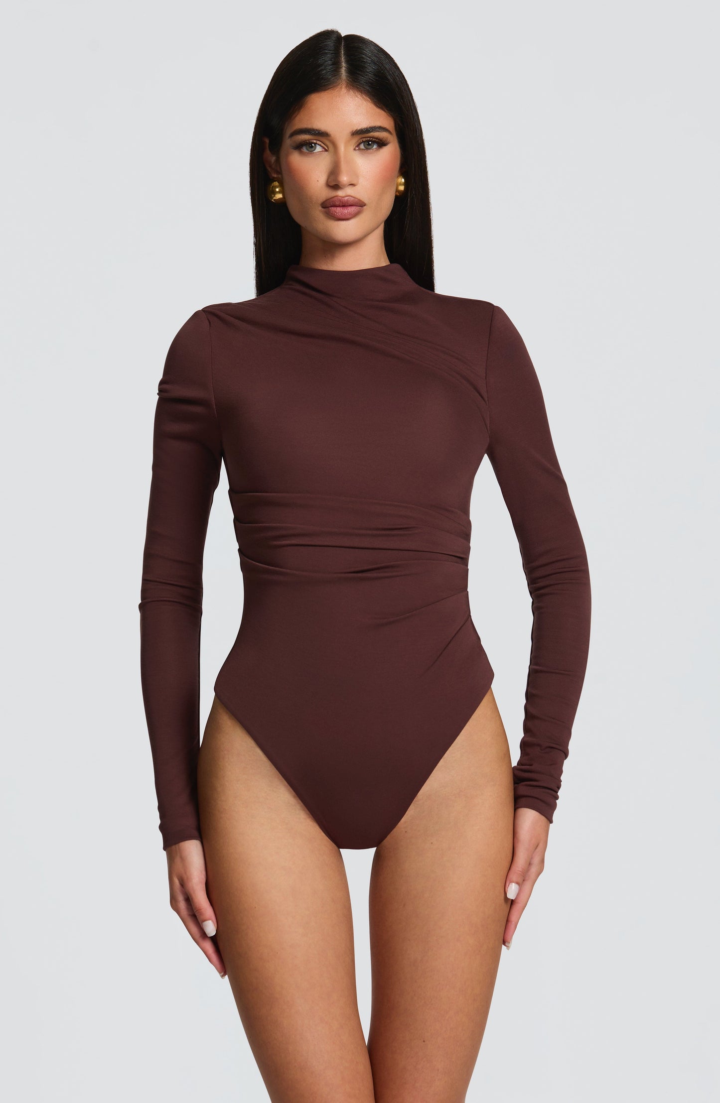 Aurora | Bodysuit de jersey ciruela con cuello alto