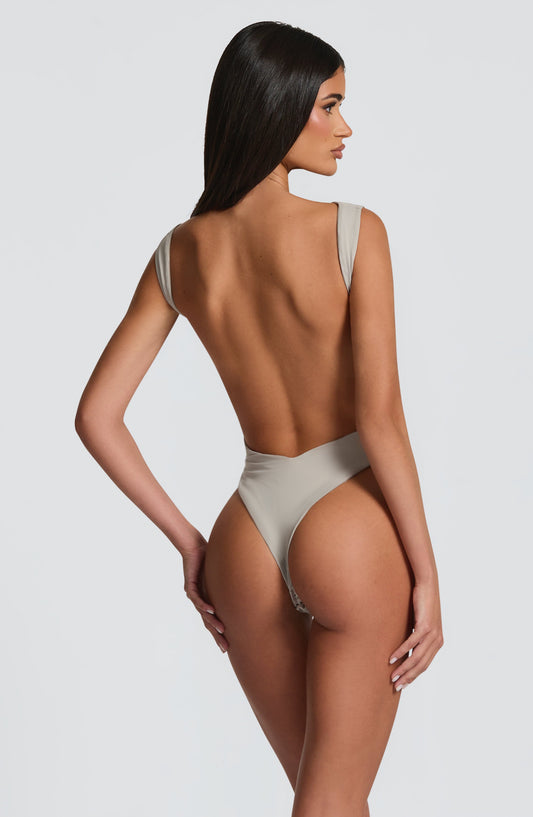 Jimena | Bodysuit de jersey gris con escote amplio