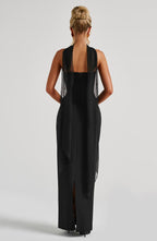 Yulia | Vestido maxi de crepé negro con escote palabra de honor